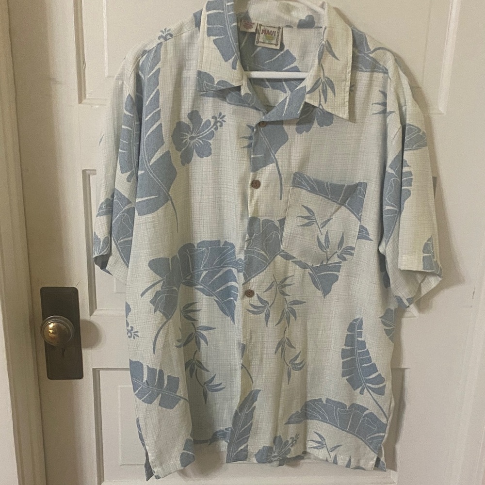 Casual Blue and Cream Floral Button-Down Shirt